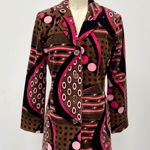 Vintage Brown Corduroy Mod Pink Printed Women's Coat